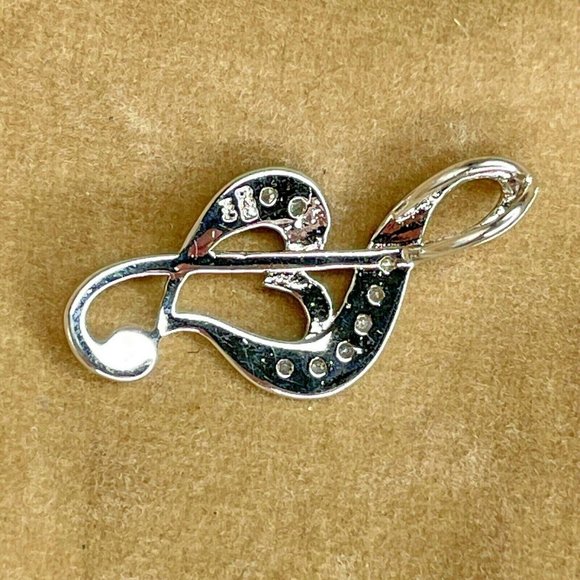 Vintage 925 Sterling Silver Rhinestone Treble Clef Design Pendant Marked MO - Picture 3 of 6